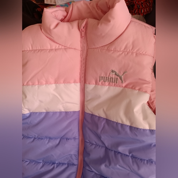Puma Color Block Puffer Vest Size Medium 10/12 Big Girls - Pink, Purple, White - Picture 2 of 10